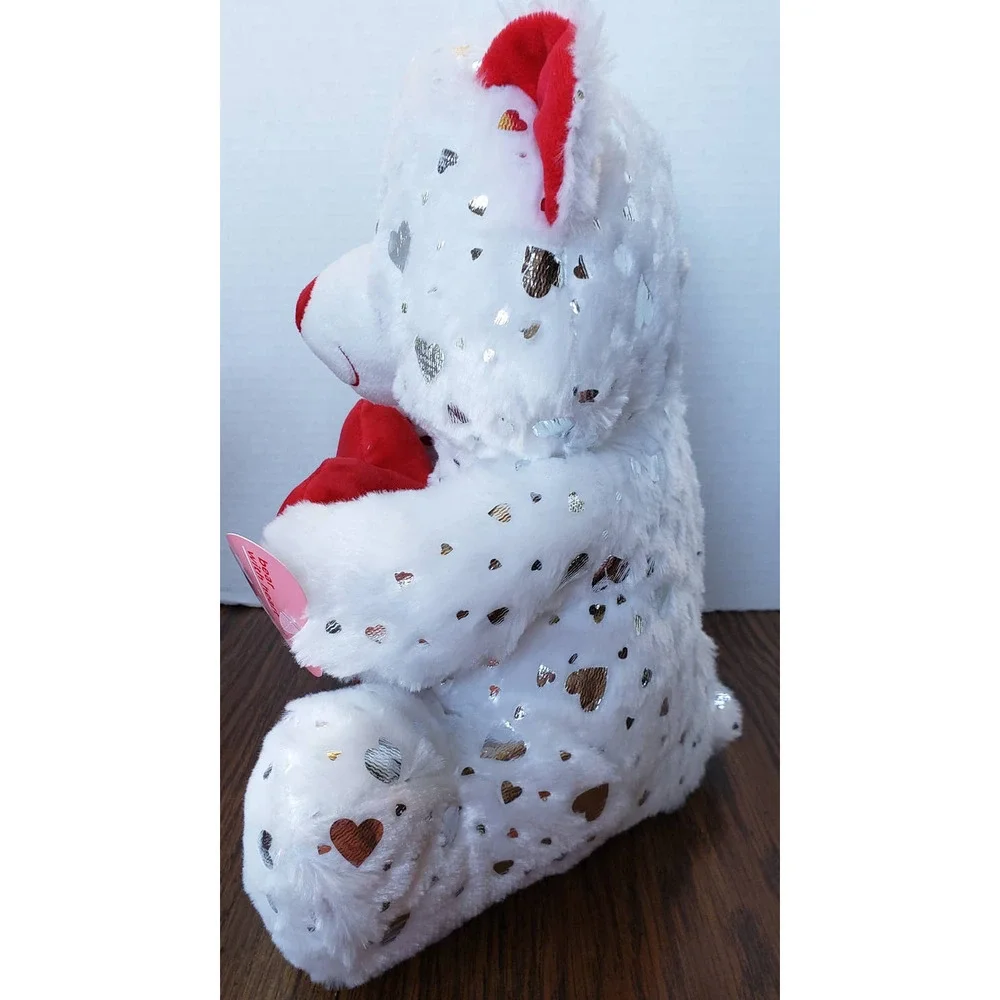 White With Silver Hearts 11 Inch Love Heart Plush Teddy Bear New With Tags